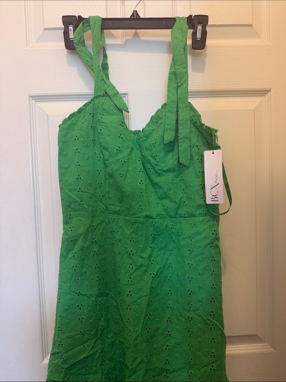 BCX Bright Green Eyelet Sundress with Tie Straps